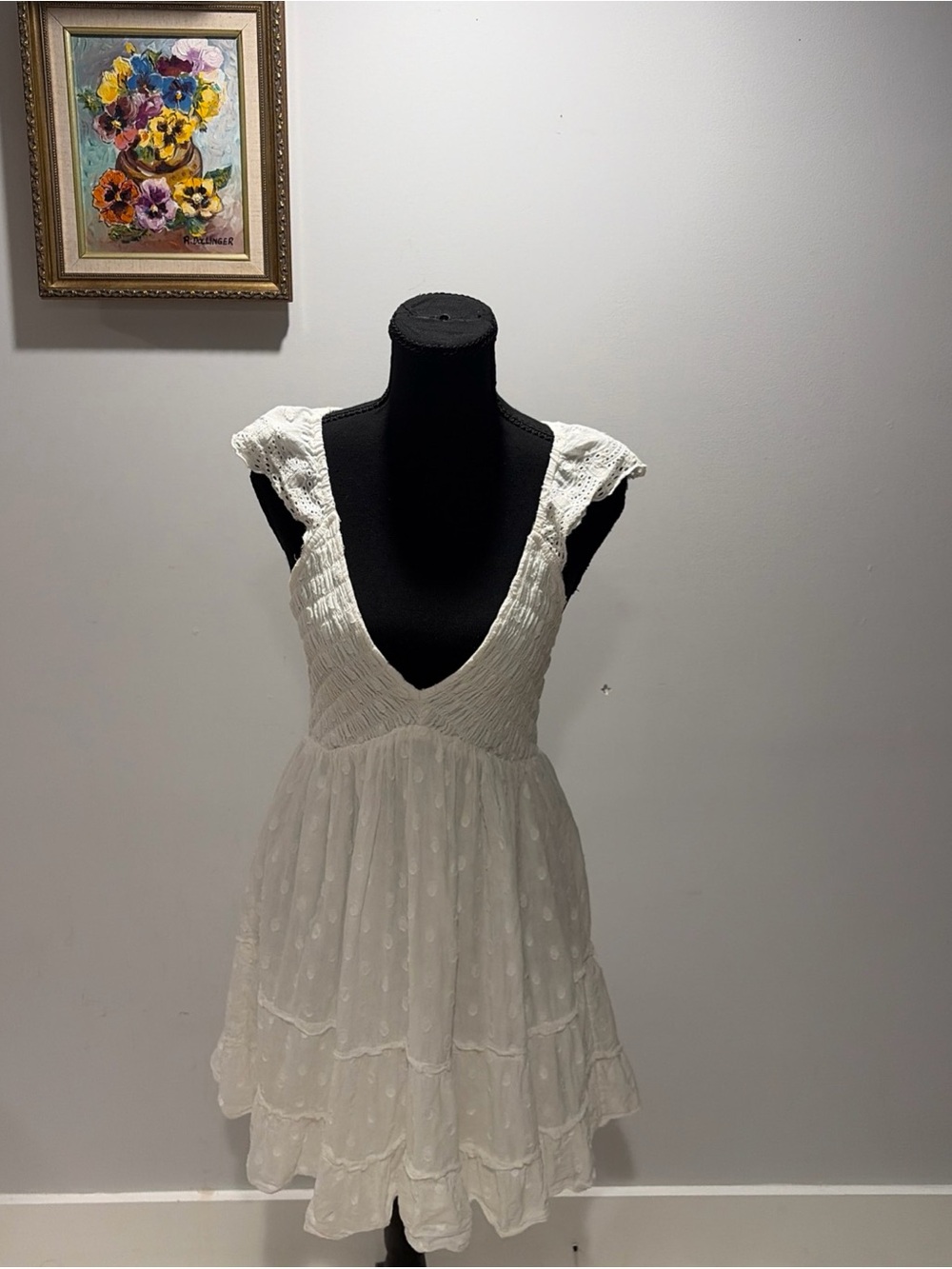 White Dress Eyelet Babydoll Flutter Sleeve Prairie  Coquette Summer Cowgirl